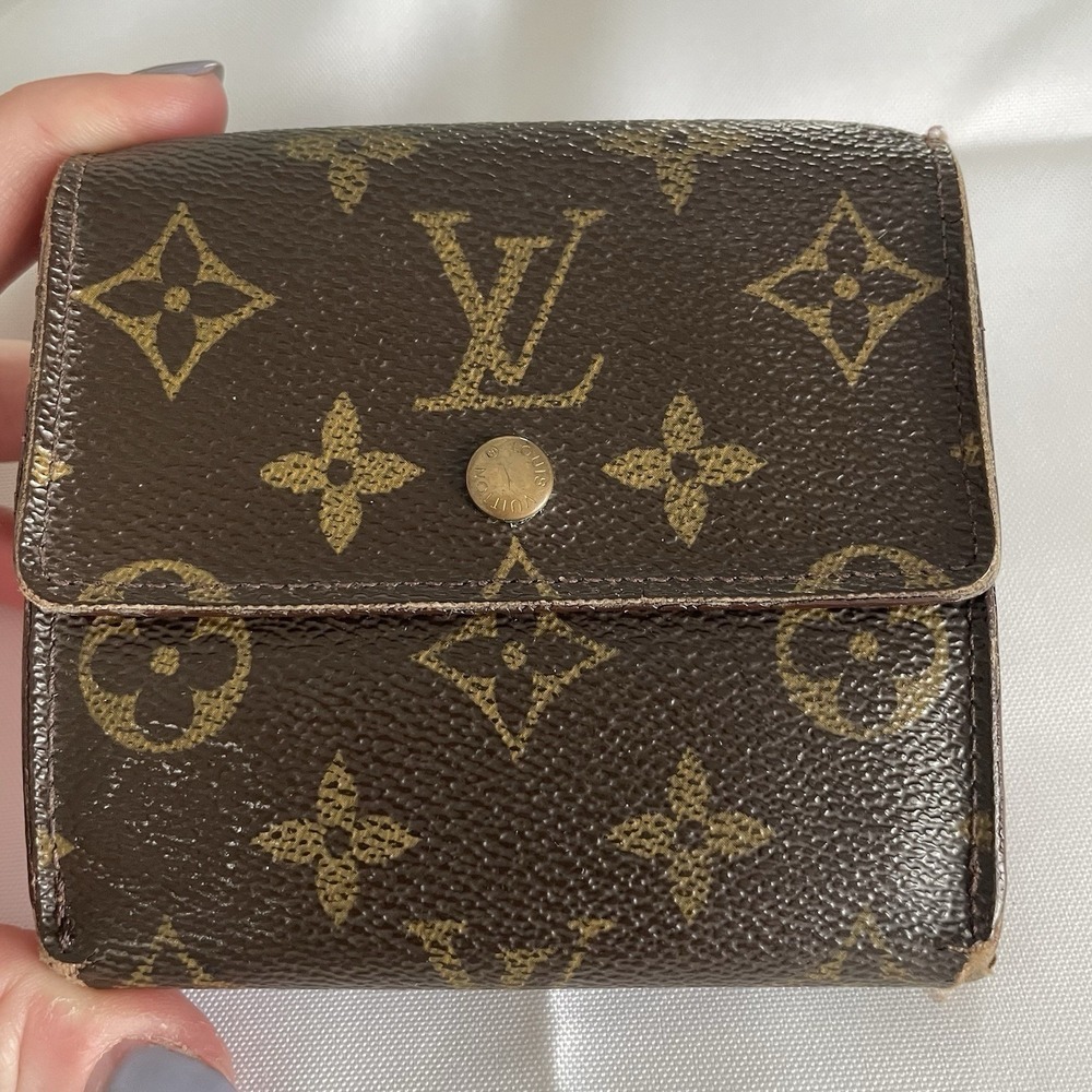 LOUIS VUITTON Trifold Elise Wallet Monogram Credit Cards Coin Pouch Brown